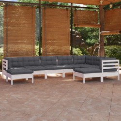 9-tlg. Garten-Lounge-Set mit Kissen Weiß Kiefer Massivholz