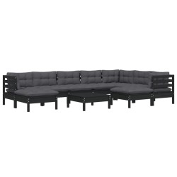 10-tlg. Garten-Lounge-Set mit Kissen Schwarz Kiefer Massivholz