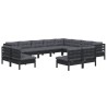 12-tlg. Garten-Lounge-Set mit Kissen Schwarz Massivholz Kiefer