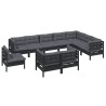 10-tlg. Garten-Lounge-Set mit Kissen Schwarz Massivholz Kiefer