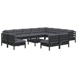 13-tlg. Garten-Lounge-Set mit Kissen Schwarz Massivholz Kiefer