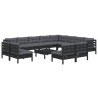 13-tlg. Garten-Lounge-Set mit Kissen Schwarz Massivholz Kiefer