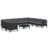 11-tlg. Garten-Lounge-Set mit Kissen Schwarz Massivholz Kiefer