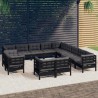 13-tlg. Garten-Lounge-Set mit Kissen Schwarz Massivholz Kiefer