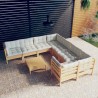 9-tlg. Garten-Lounge-Set mit Creme Kissen Kiefernholz