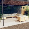 11-tlg. Garten-Lounge-Set mit Creme Kissen Kiefernholz