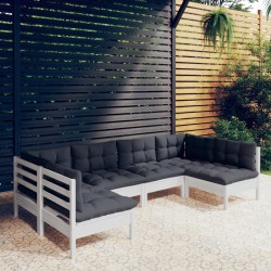 6-tlg. Garten-Lounge-Set mit Kissen Weiß Kiefer Massivholz