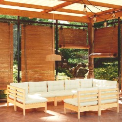 9-tlg. Garten-Lounge-Set mit Creme Kissen Massivholz Kiefer