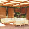 13-tlg. Garten-Lounge-Set mit Creme Kissen Massivholz Kiefer