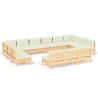 13-tlg. Garten-Lounge-Set mit Creme Kissen Massivholz Kiefer