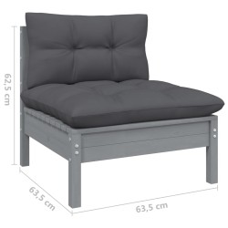 9-tlg. Garten-Lounge-Set mit Kissen Grau Kiefer Massivholz