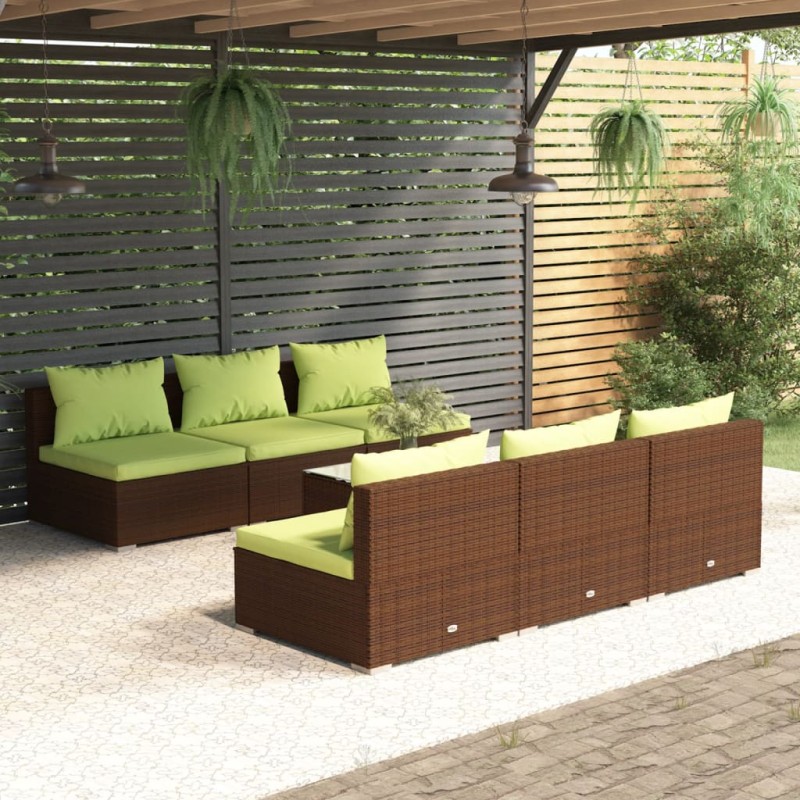 7-tlg. Garten-Lounge-Set mit Kissen Poly Rattan Braun