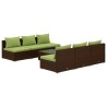 7-tlg. Garten-Lounge-Set mit Kissen Poly Rattan Braun