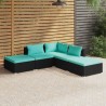 5-tlg. Garten-Lounge-Set mit Kissen Poly Rattan Schwarz