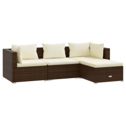 4-tlg. Garten-Lounge-Set mit Kissen Poly Rattan Braun