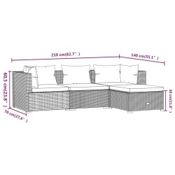 4-tlg. Garten-Lounge-Set mit Kissen Poly Rattan Braun