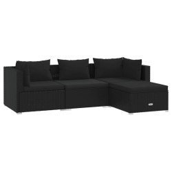 4-tlg. Garten-Lounge-Set mit Kissen Poly Rattan Schwarz