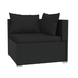 4-tlg. Garten-Lounge-Set mit Kissen Poly Rattan Schwarz