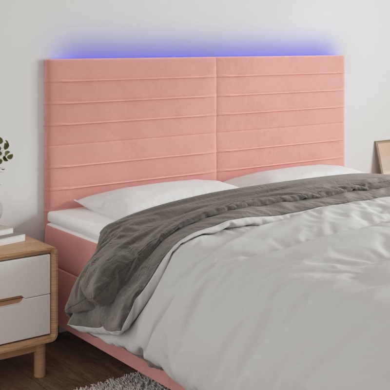 LED Kopfteil Rosa 180x5x118/128 cm Samt