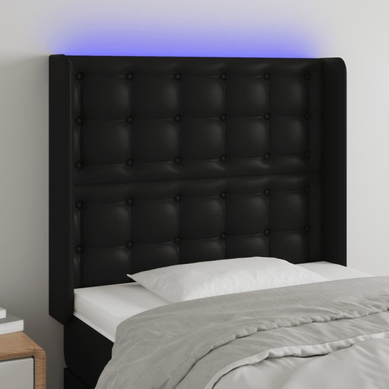 LED Kopfteil Schwarz 93x16x118/128 cm Kunstleder