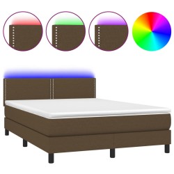 Boxspringbett mit Matratze & LED Dunkelbraun 140x200 cm Stoff