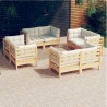 8-tlg. Garten-Lounge-Set mit Creme Kissen Kiefernholz