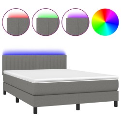 Boxspringbett mit Matratze & LED Dunkelgrau 140x190 cm Stoff