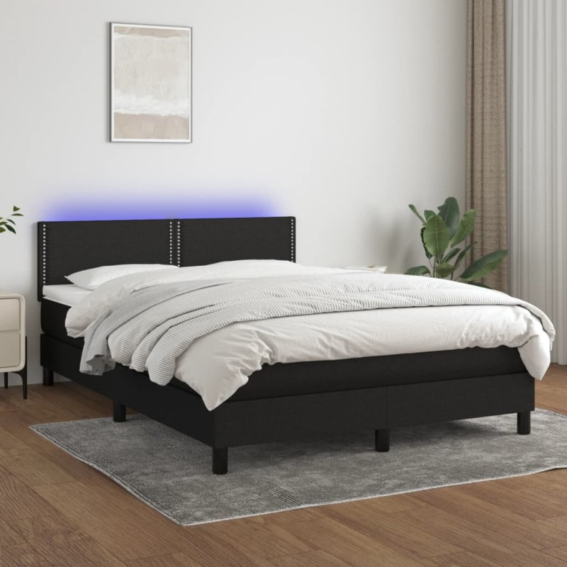 Boxspringbett mit Matratze & LED Schwarz 140x190 cm Stoff