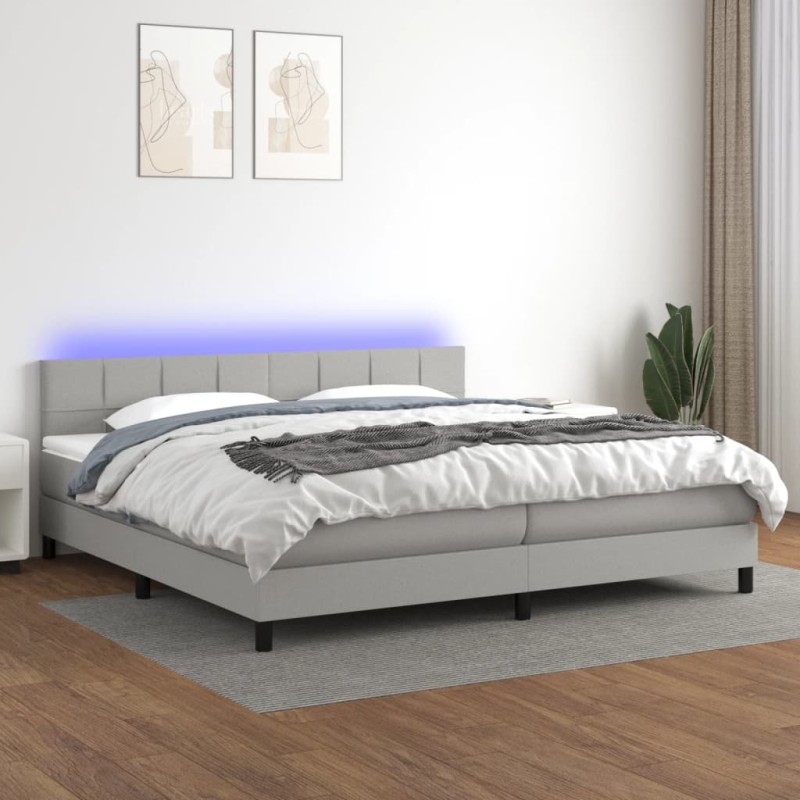 Boxspringbett mit Matratze & LED Hellgrau 200x200 cm Stoff