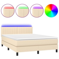 Boxspringbett mit Matratze & LED Creme 140x190 cm Stoff