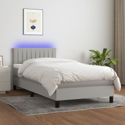 Boxspringbett mit Matratze & LED Hellgrau 100x200 cm Stoff