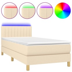 Boxspringbett mit Matratze & LED Creme 90x200 cm Stoff