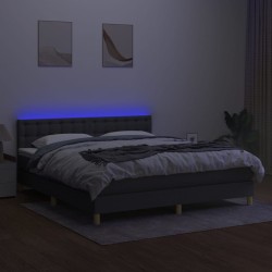 Boxspringbett mit Matratze & LED Dunkelgrau 180x200 cm Stoff