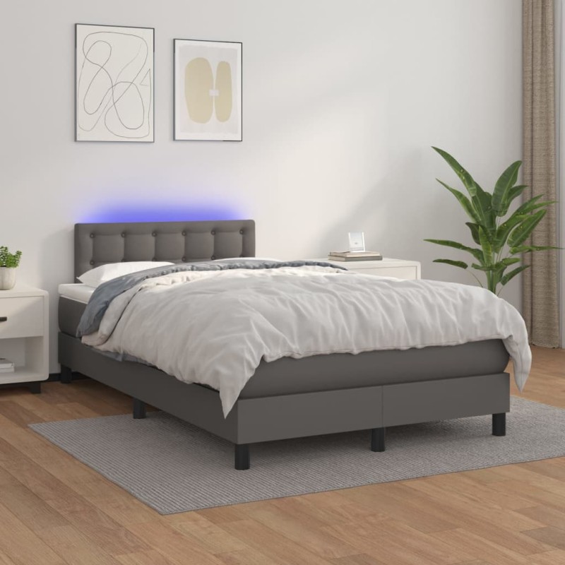 Boxspringbett mit Matratze & LED Grau 120x200 cm Kunstleder