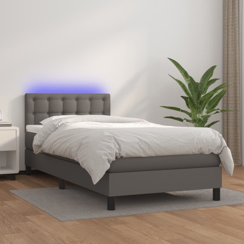 Boxspringbett mit Matratze & LED Grau 80x200 cm Kunstleder