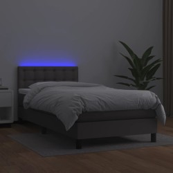 Boxspringbett mit Matratze & LED Grau 80x200 cm Kunstleder