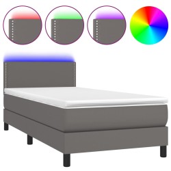 Boxspringbett mit Matratze & LED Grau 90x190 cm Kunstleder