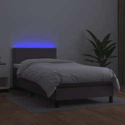 Boxspringbett mit Matratze & LED Grau 90x190 cm Kunstleder