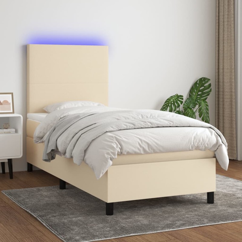 Boxspringbett mit Matratze & LED Creme 80x200 cm Stoff