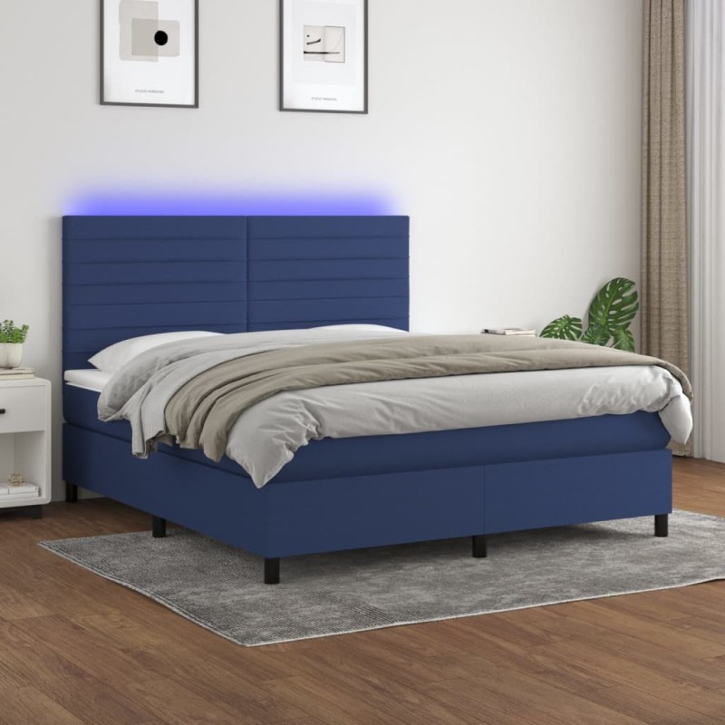 Boxspringbett mit Matratze & LED Blau 180x200 cm Stoff