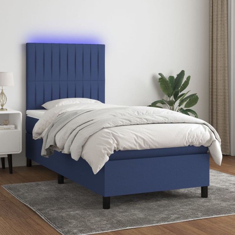 Boxspringbett mit Matratze & LED Blau 100x200 cm Stoff