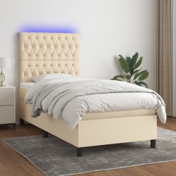 Boxspringbett mit Matratze & LED Creme 90x200 cm Stoff