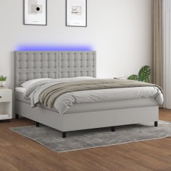 Boxspringbett mit Matratze & LED Hellgrau 160x200 cm Stoff