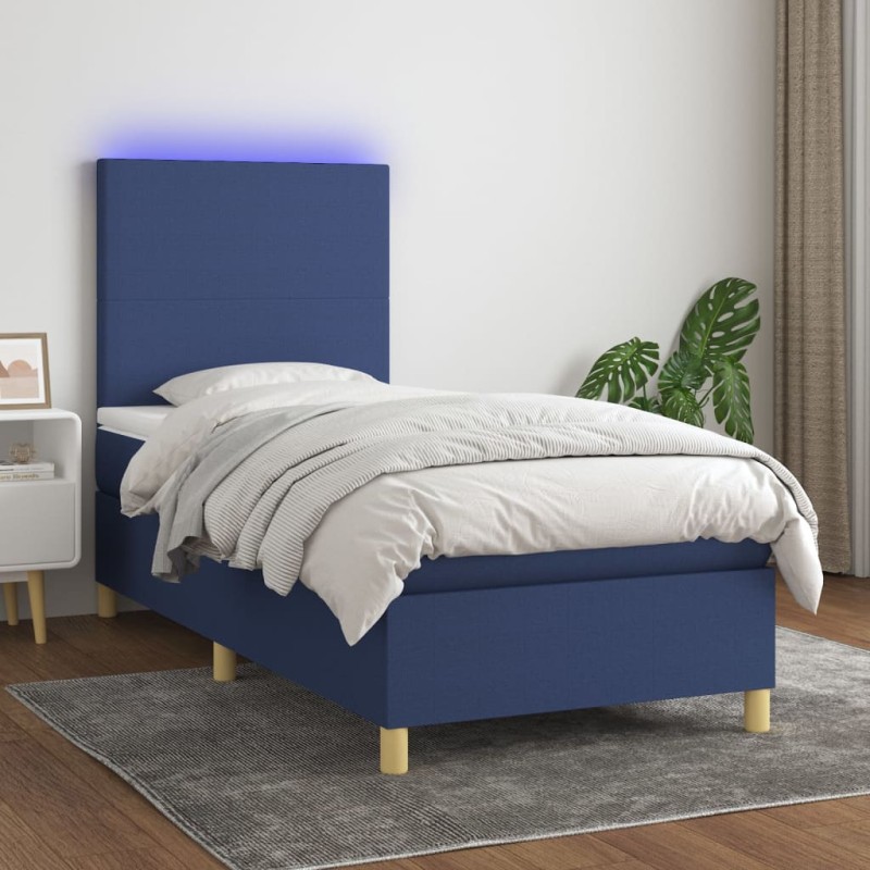 Boxspringbett mit Matratze & LED Blau 90x200 cm Stoff