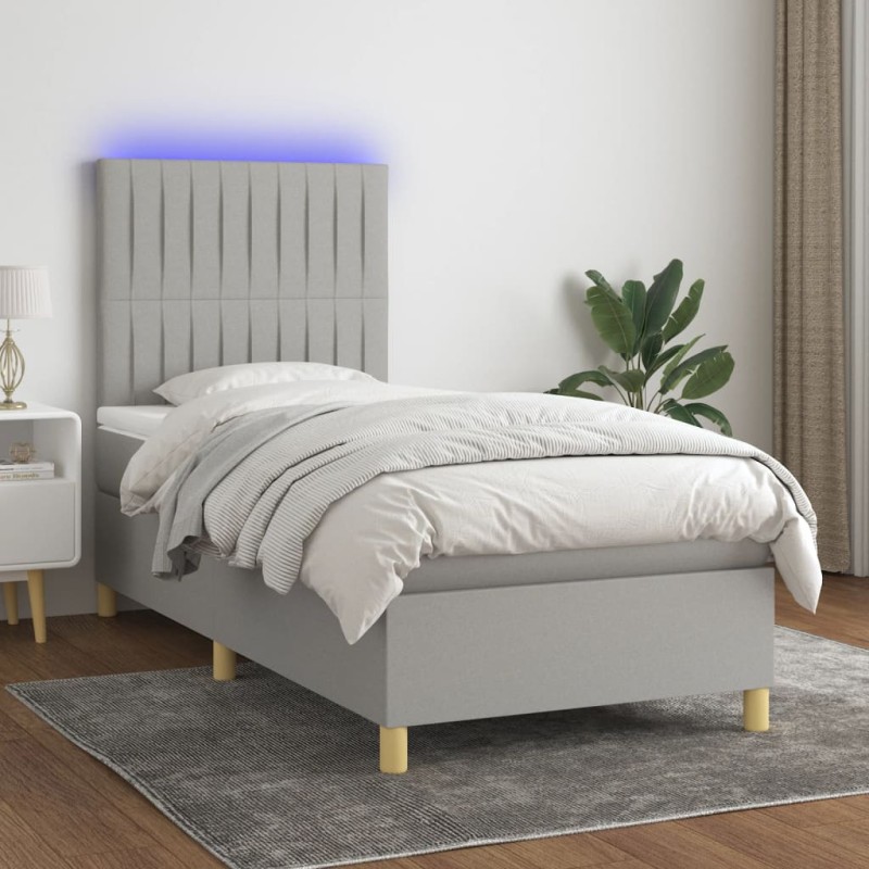 Boxspringbett mit Matratze & LED Hellgrau 90x190 cm Stoff