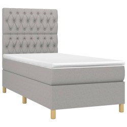 Boxspringbett mit Matratze & LED Hellgrau 90x200 cm Stoff