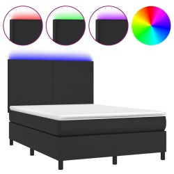 Boxspringbett mit Matratze & LED Schwarz 140x200 cm Kunstleder