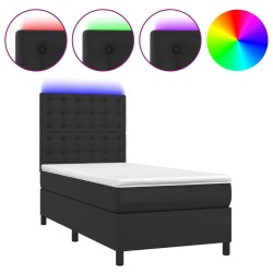 Boxspringbett mit Matratze & LED Schwarz 90x190 cm Kunstleder