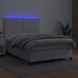 Boxspringbett mit Matratze & LED Weiß 140x200 cm Kunstleder