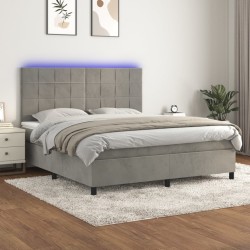 Boxspringbett mit Matratze & LED Hellgrau 180x200 cm Samt